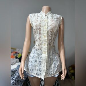 Vintage y2k  Ivory Cotton Cheongsam with Broderie Anglaise Detail
